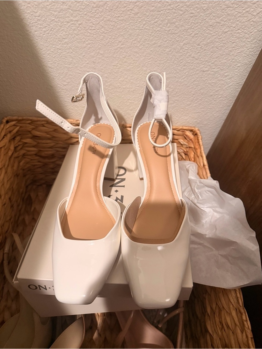 Women’s White Ankle-Strap Block Heel Slingbacks